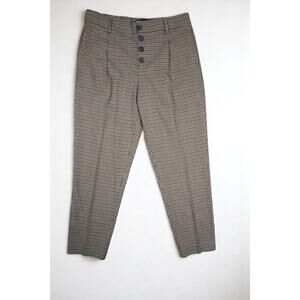 ZARA Plaid High Waist Trousers – Brown Check Pants – Women’s Size L – Button